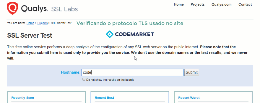 Verificando o TLS do site (certificado SSL) 